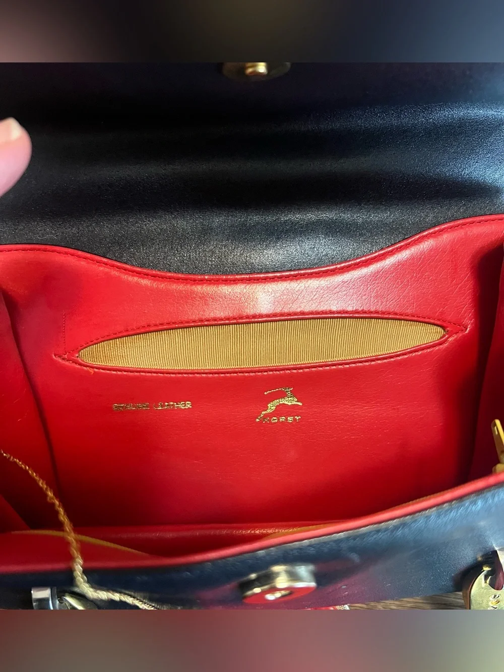 Vintage Saks Fifth Avenue Navy Red Genuine Leather Top Handle Purse w/Coin Purse